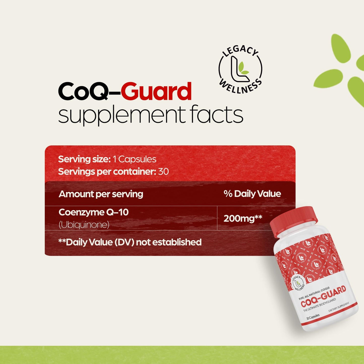 LegacyNutra CoQ-GUARD CoQ10 200mg Capsules 30