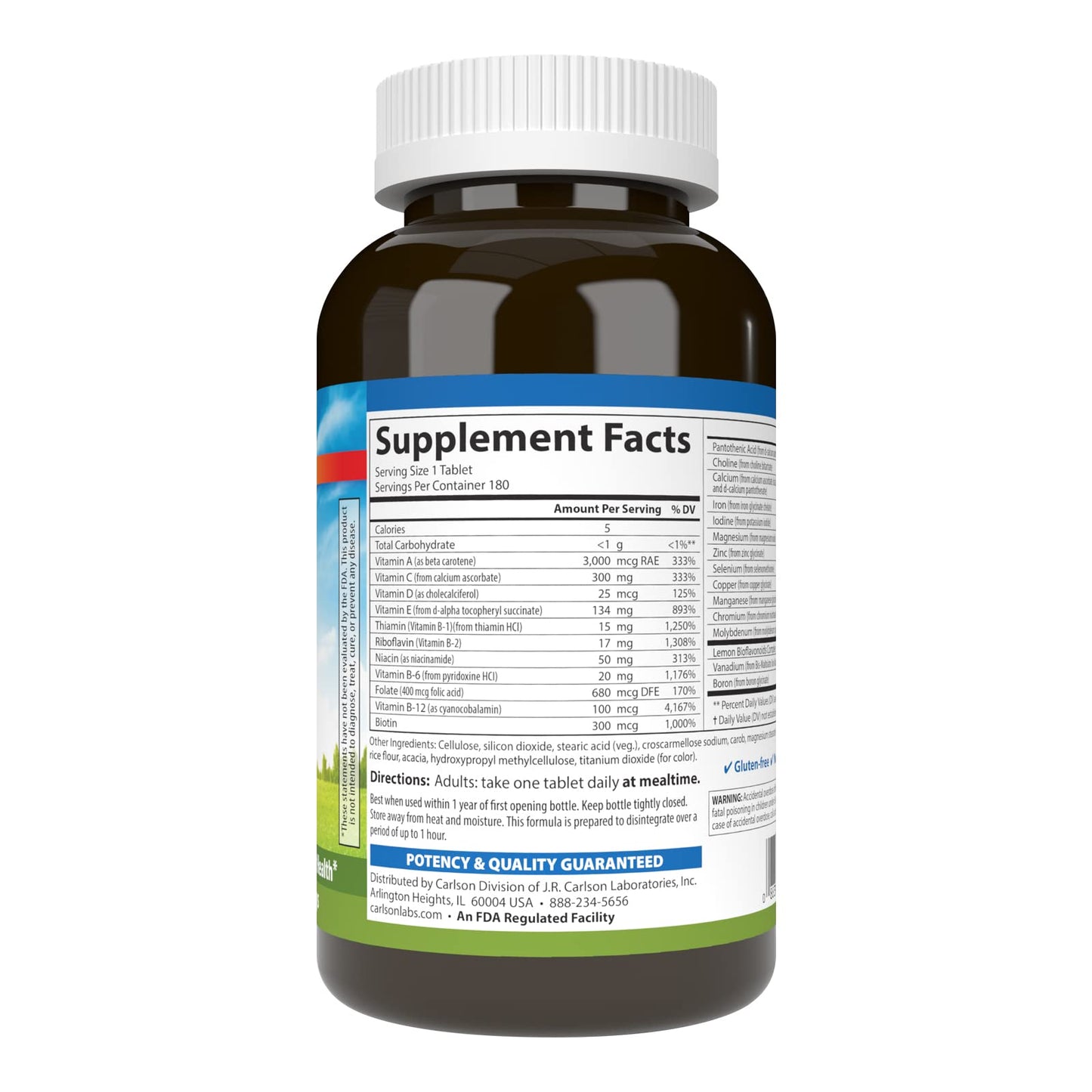 Carlson Super 1 Daily Vegetarian Multiple Formula 180 Tablets