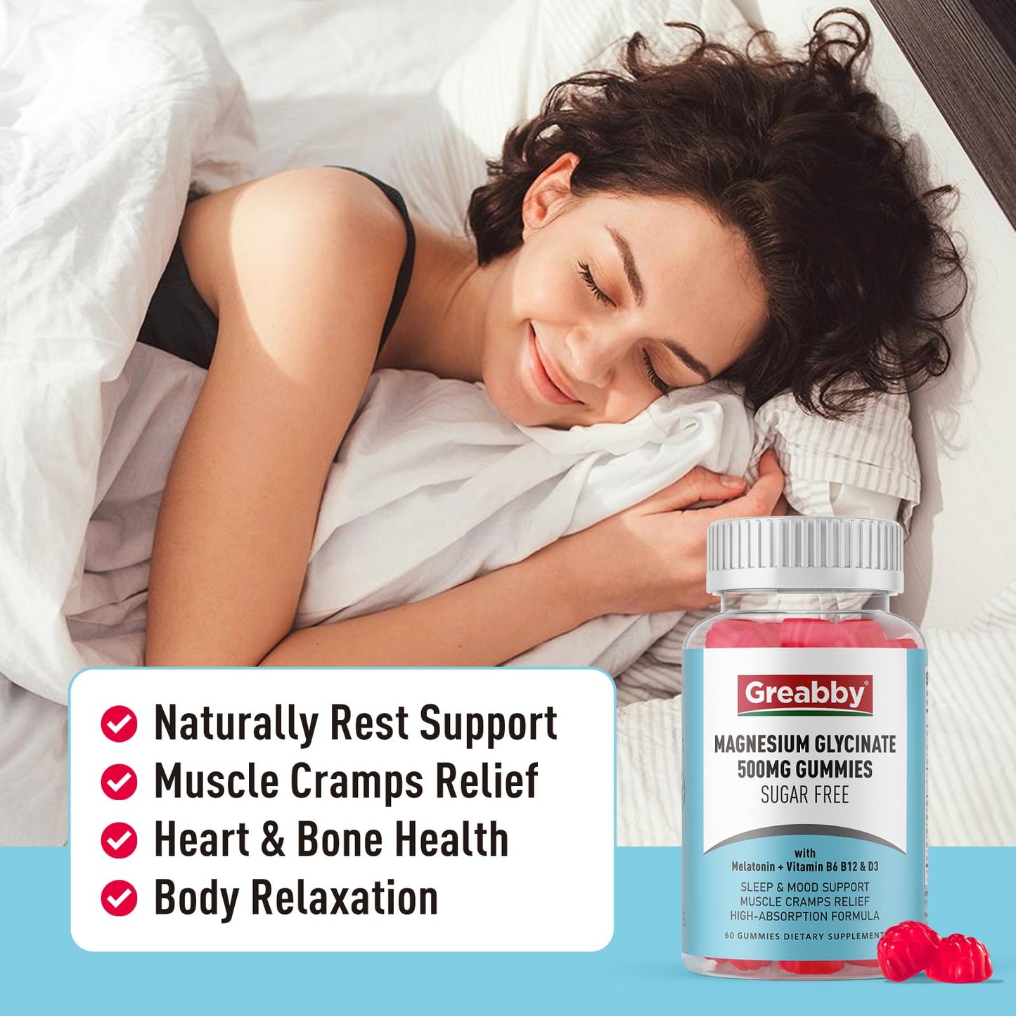 GREABBY Magnesium Glycinate Gummies 500mg for Adults Sleep, 120 Count
