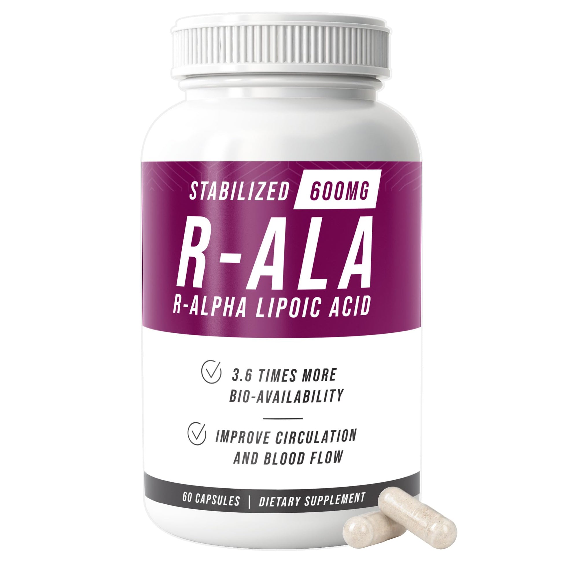NERVE RENEW R-ALA Stabilized R Alpha Lipoic Acid 600mg Nerve Support Capsule, 60 Count