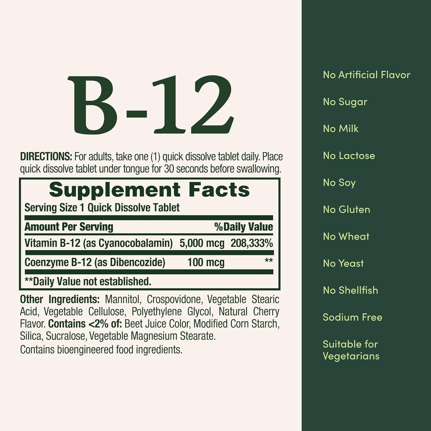 Nature's Bounty Vitamin B-12 5000 mcg Tablets, 120 Count