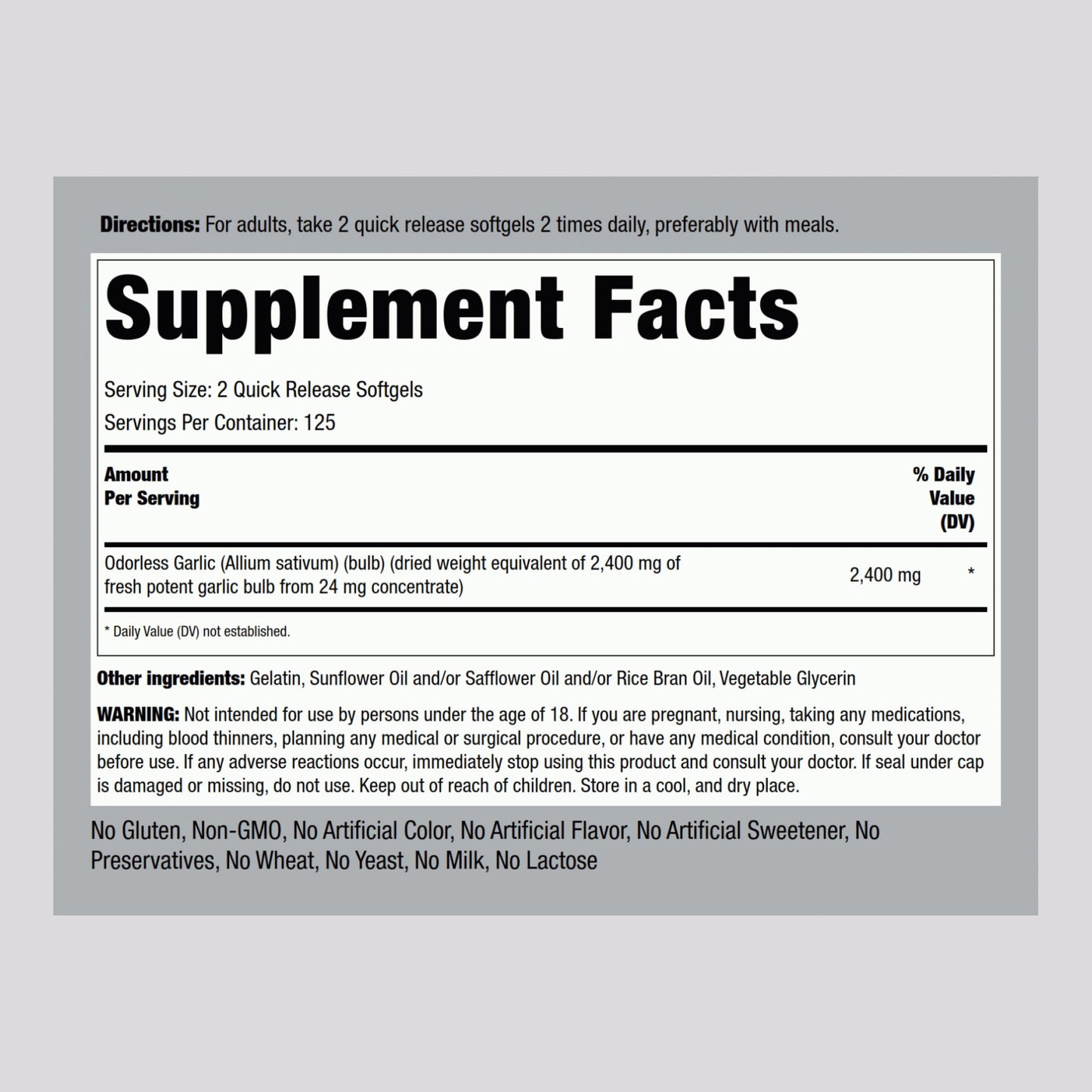 Piping Rock Odorless Garlic Supplement Softgels 250