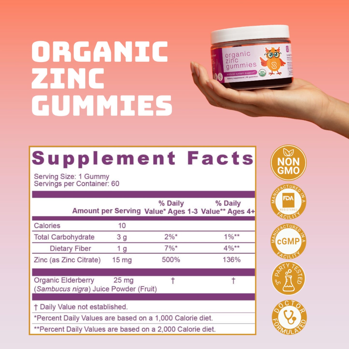 Serawise Organic Zinc Gummies 60-count