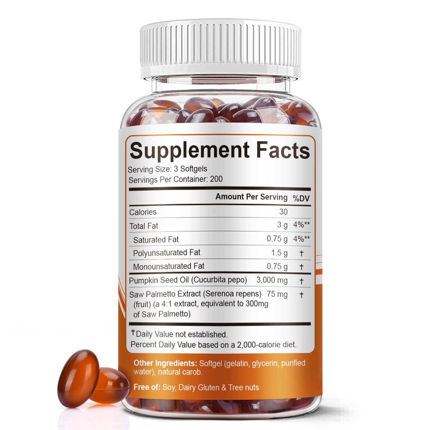 BEWORD Pumpkin Seed Oil with Saw Palmetto Softgels, 600 Count