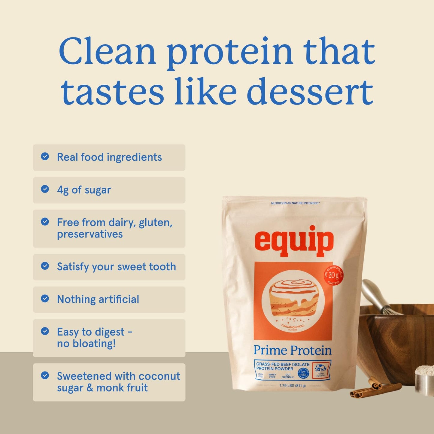 Equip Prime Protein Powder Beef Protein Isolate, Grass-Fed, Paleo & Keto Friendly, Gluten & Dairy Free, 30 Servings
