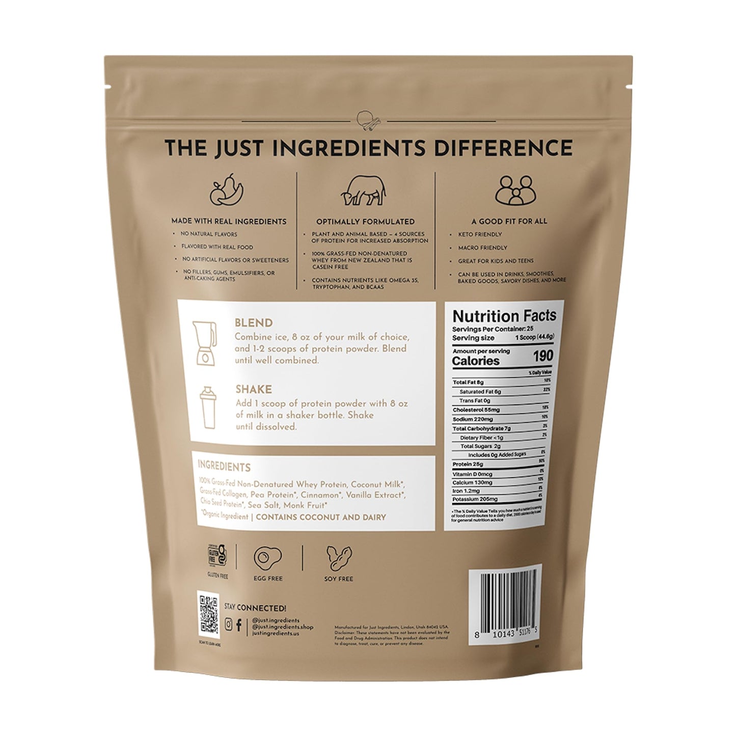 JUST INGREDIENTS Snickerdoodle Protein Powder, 25 Servings (39.3)