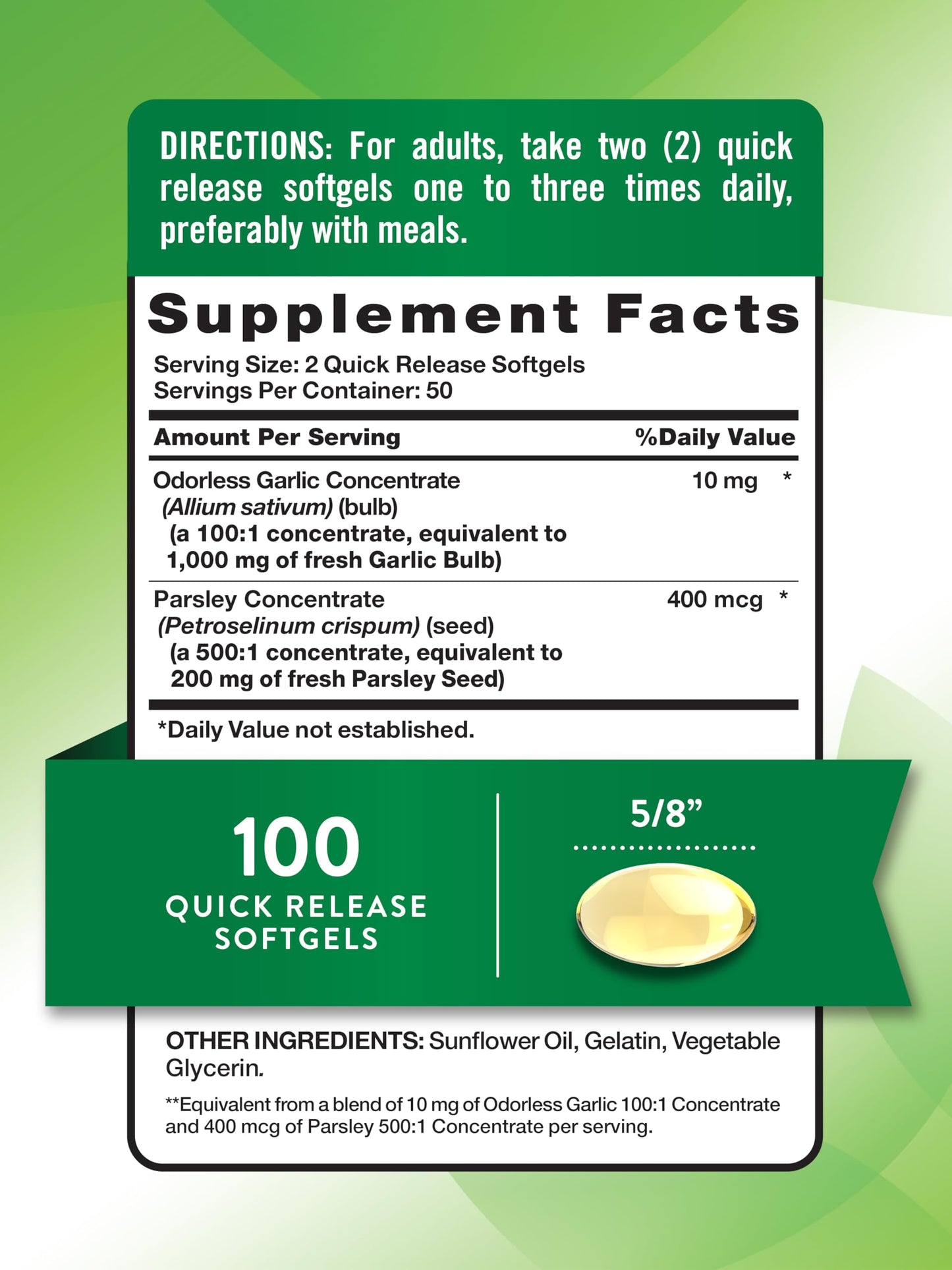 Nature's Truth Odorless Garlic and Parsley Softgels 100