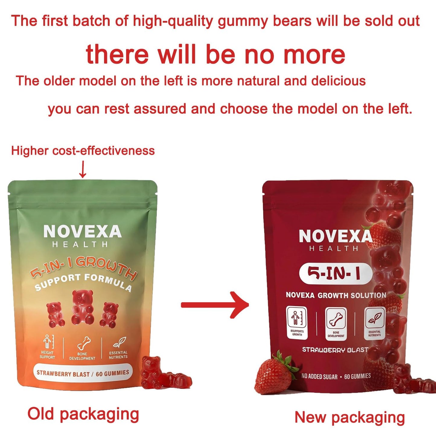 Novexa Health Growth Gummies, Gummy, 60 Count