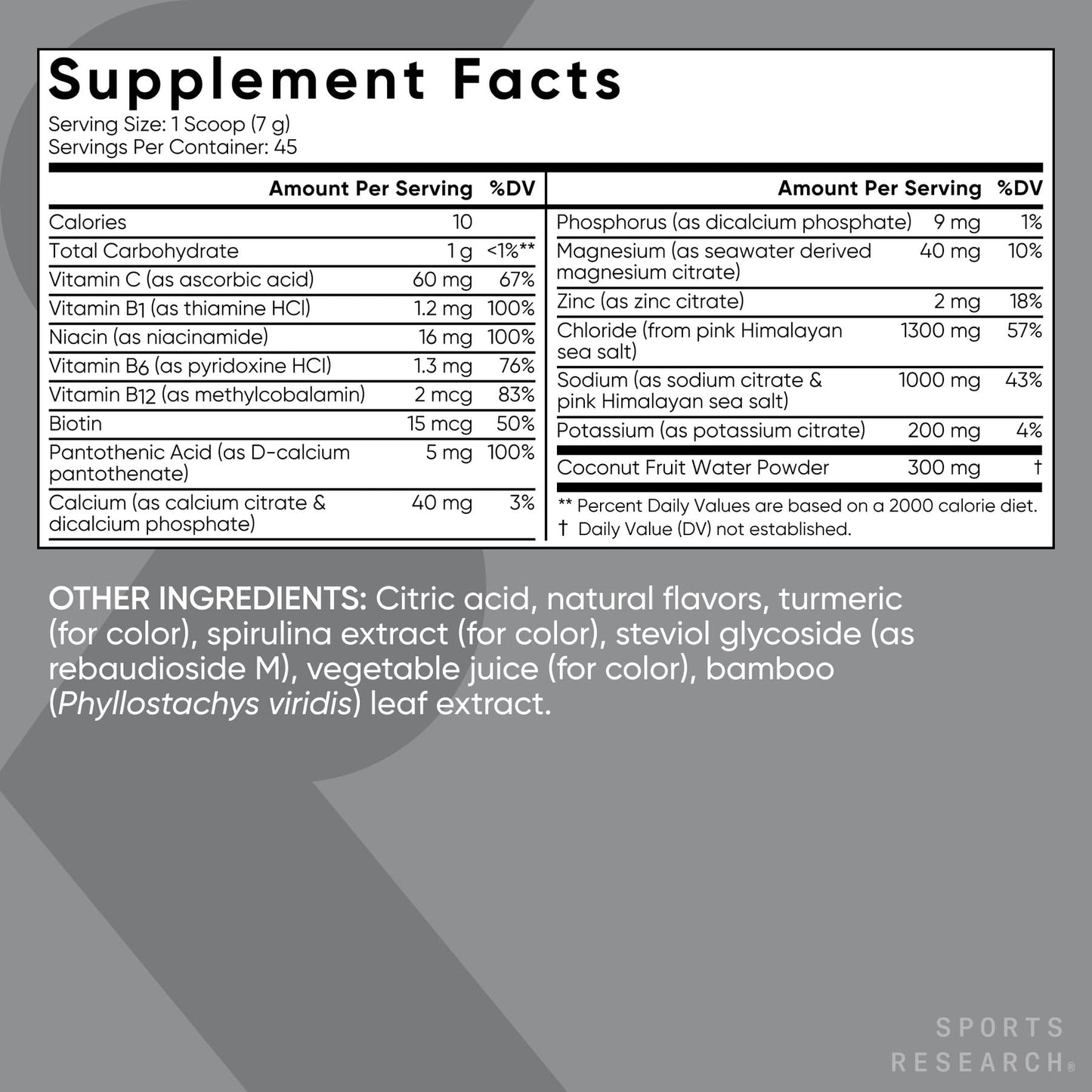 Sports Research Salted Hydrate Electrolytes Pink Grapefruit Powder 11.11 Ounce