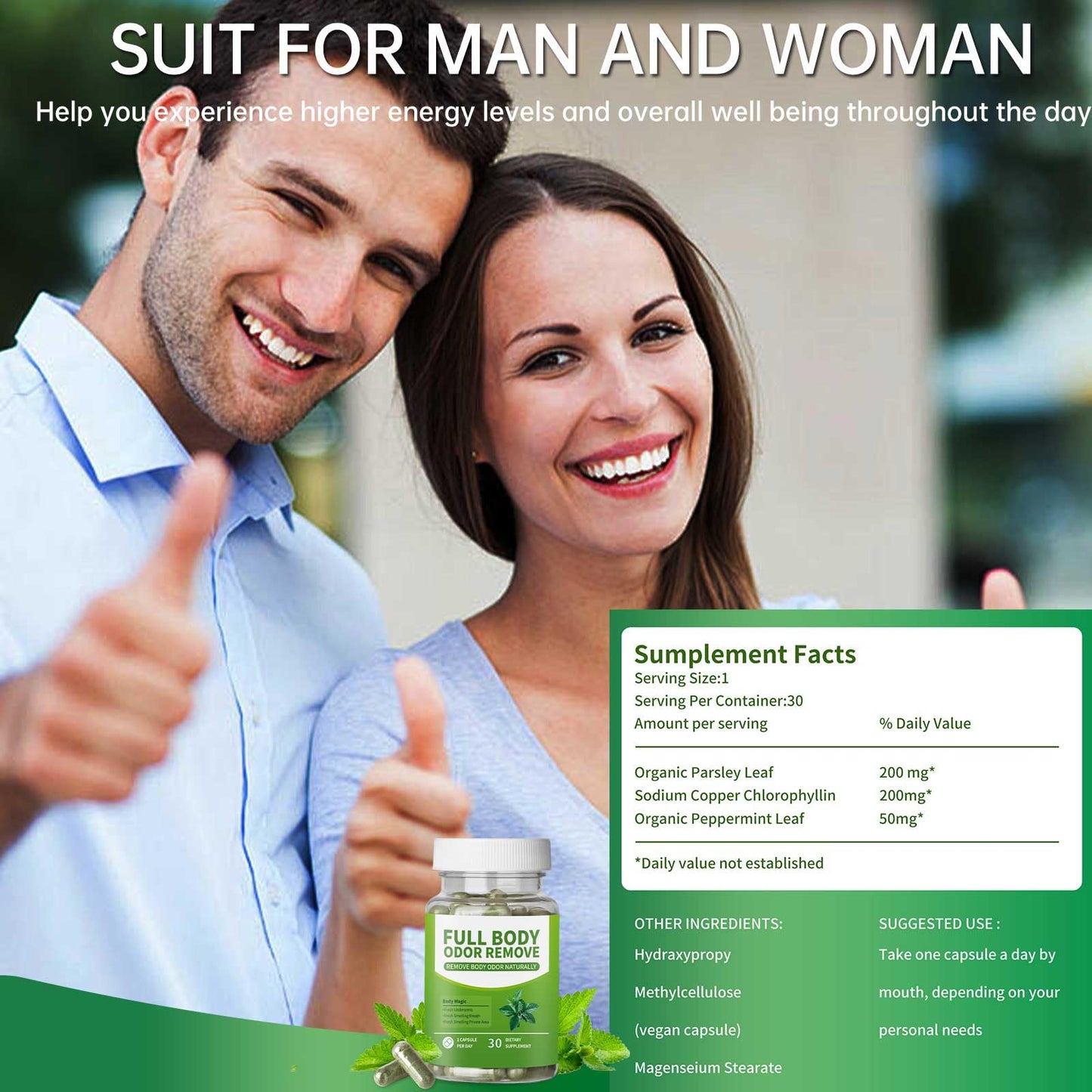 E-Bes Body Deodorant Capsules, Chlorophyll Herbal Supplement, 1 Capsule
