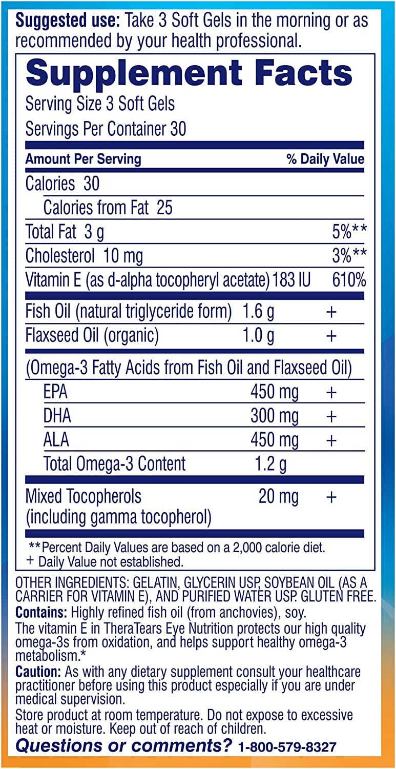 TheraTears Omega-3 1200mg Supplement Capsules, 180 Count