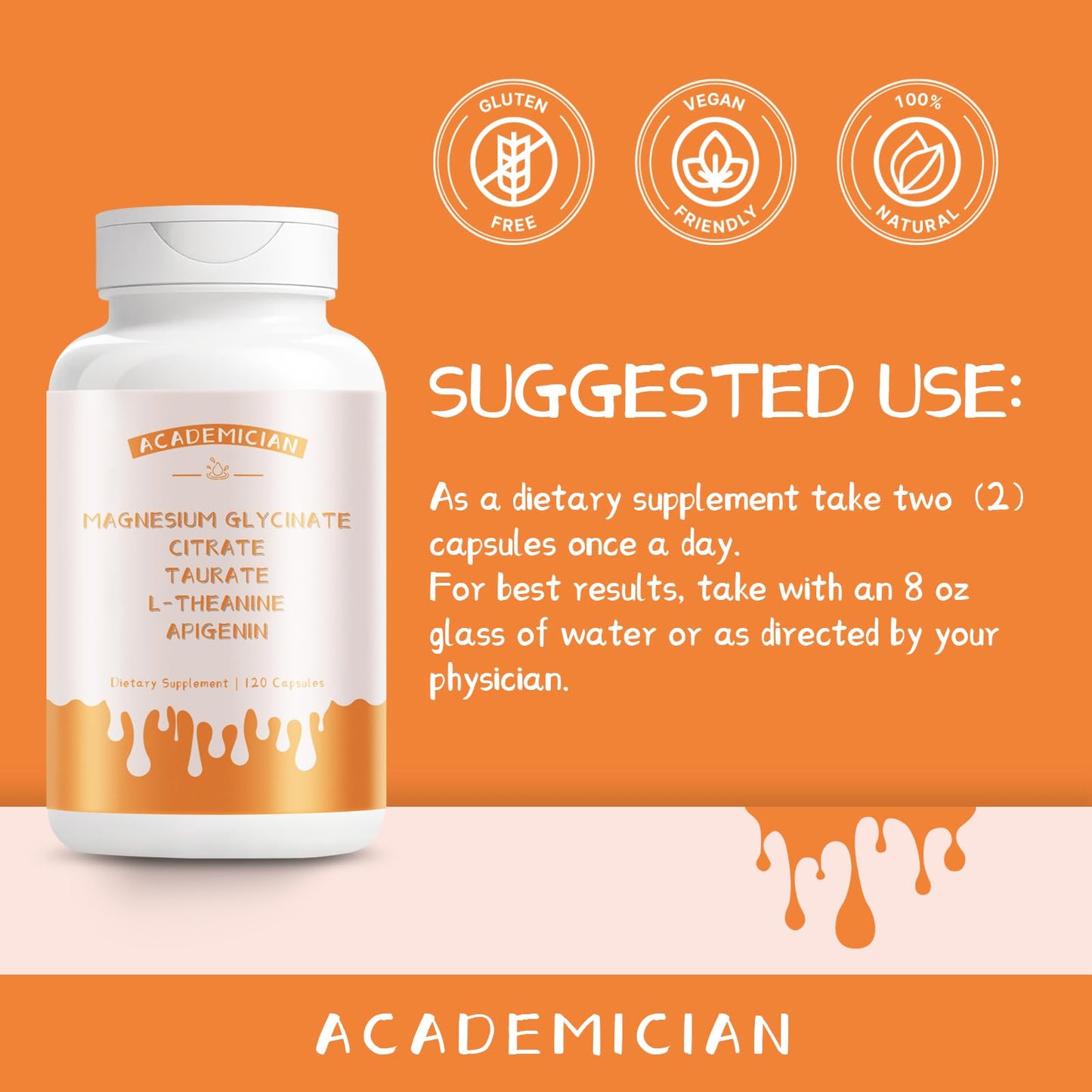 ACADEMICIAN Magnesium Citrate Capsules with Magnesium Glycinate, Magnesium Taurate, L-Theanine, Apigenin - 120 Capsules