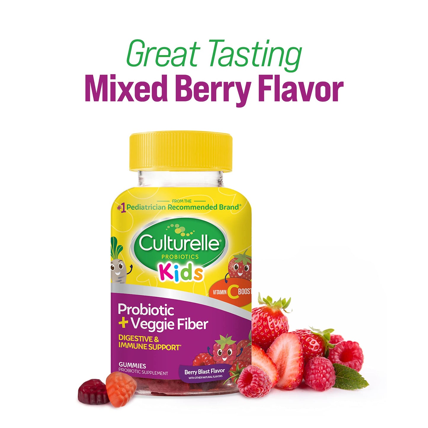 Culturelle Daily Probiotic for Kids + Veggie Fiber Gummies, 30 Count