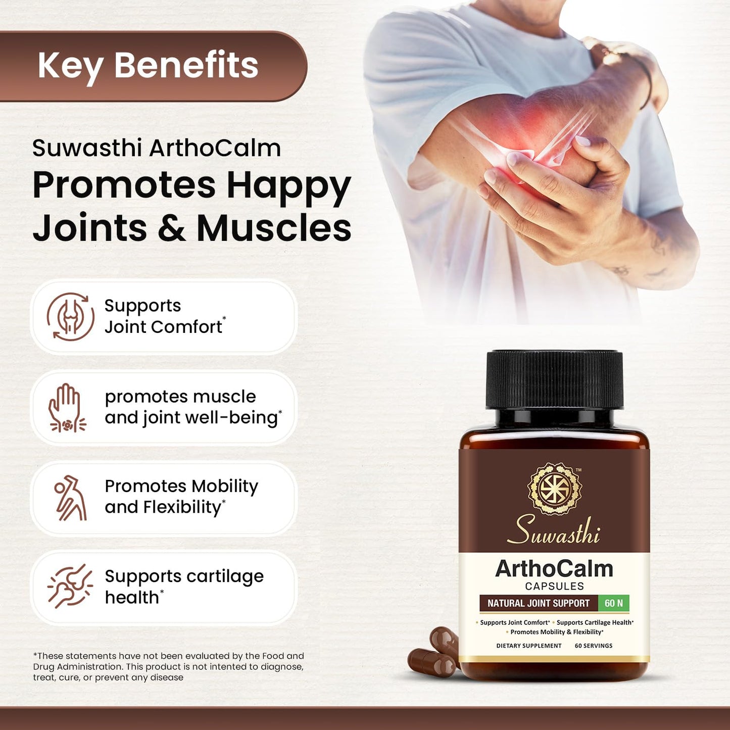 Suwasthi Arthocalm Capsule Boswellia & Bromelain Supplement, 60 Capsules