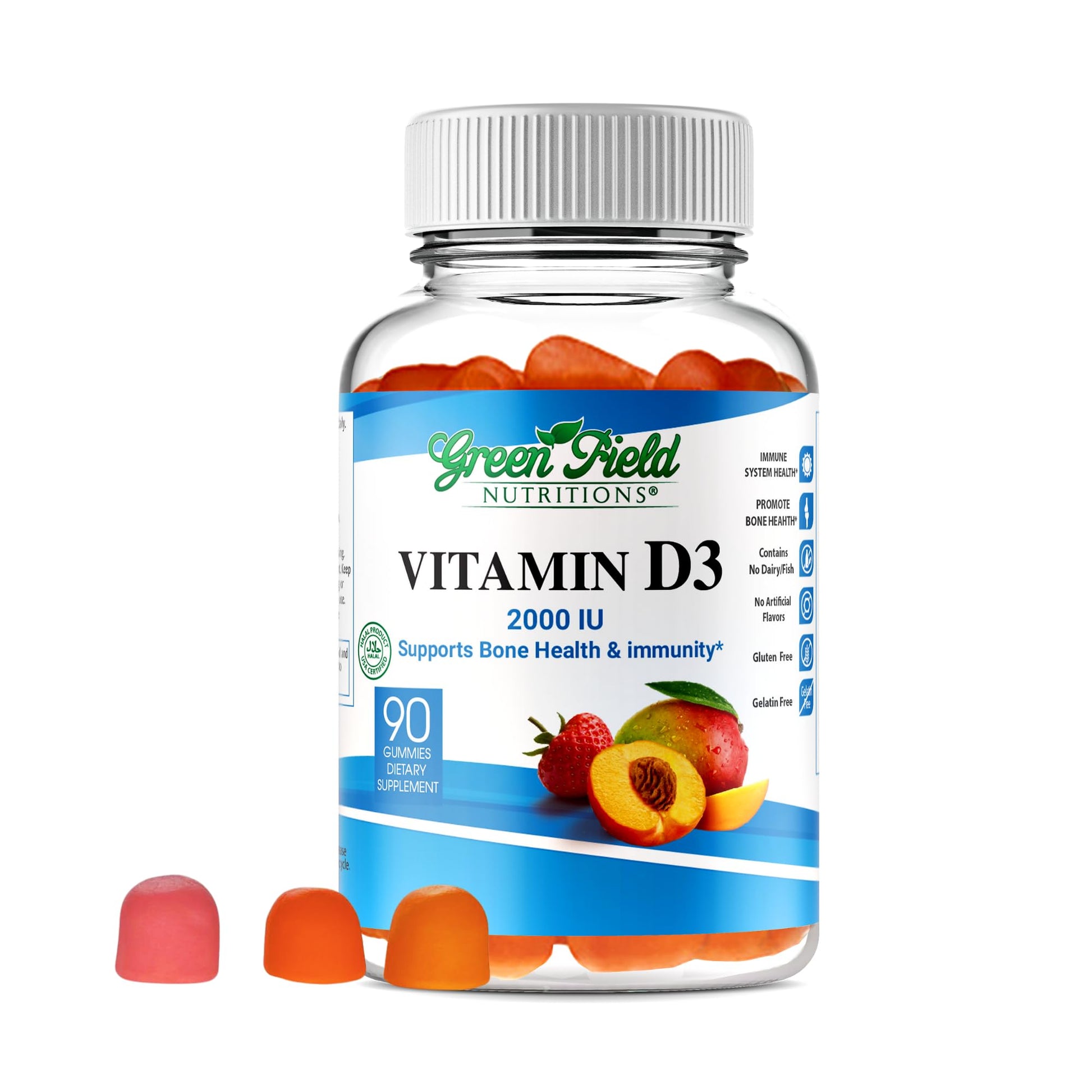 GREEN FIELD NUTRITIONS Vitamin D3 Gummies, 90 Gummies