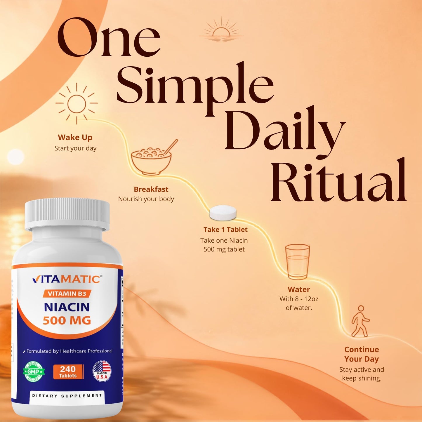 Vitamatic Niacin (Vitamin B3) 500mg 240 Tablets