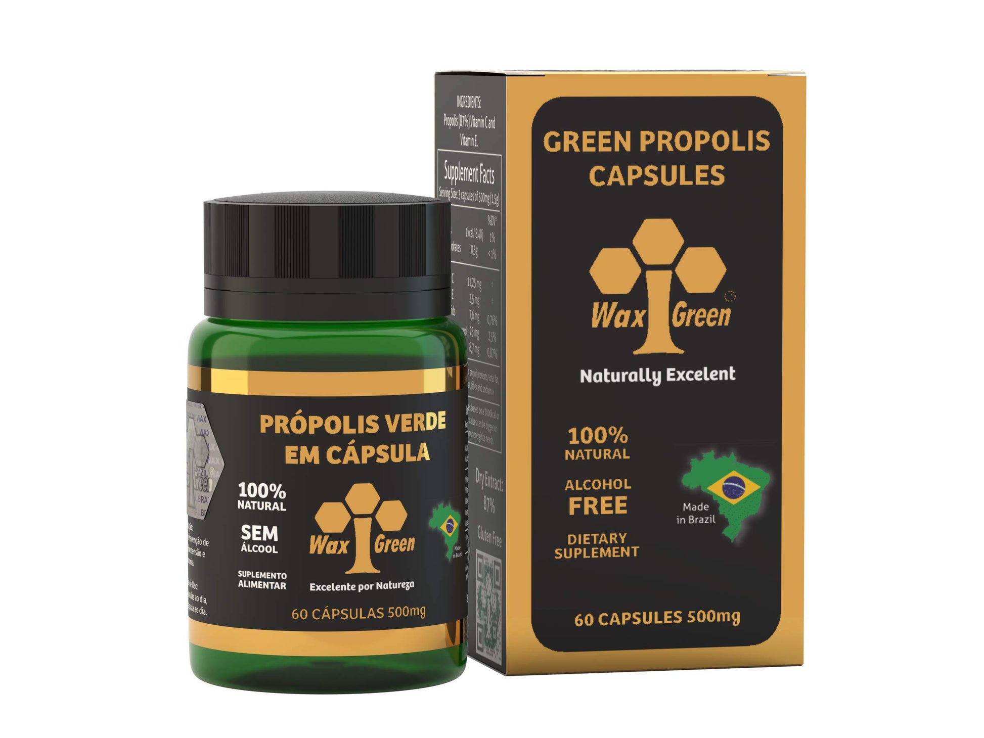 Wax Green Brazil Bee Propolis 500mg Softgel, 240 Count