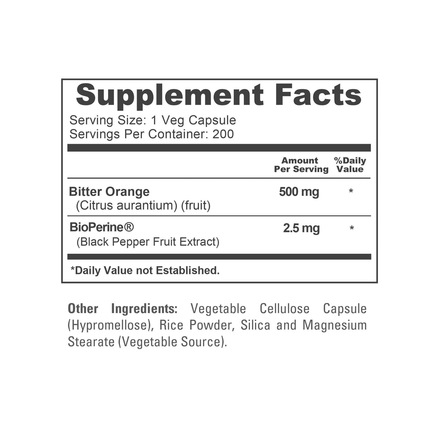 NusaPure Bitter Orange 500mg Capsules, 200 Count