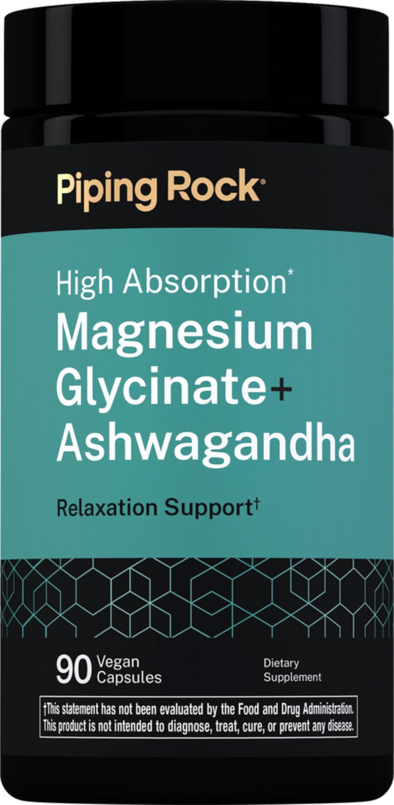 Piping Rock Magnesium Glycinate & Ashwagandha Complex Supplement, Capsule, 90 Count