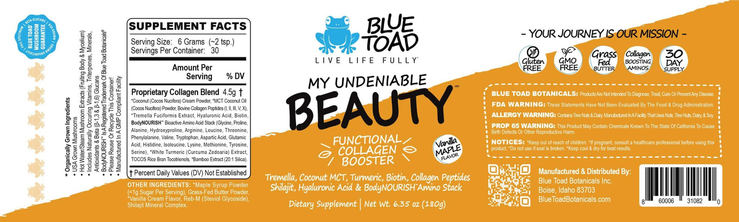 Blue Toad Botanicals Vegan & Bovine Collagen Booster/Creamer Madagascar Vanilla Powder 5.8 oz