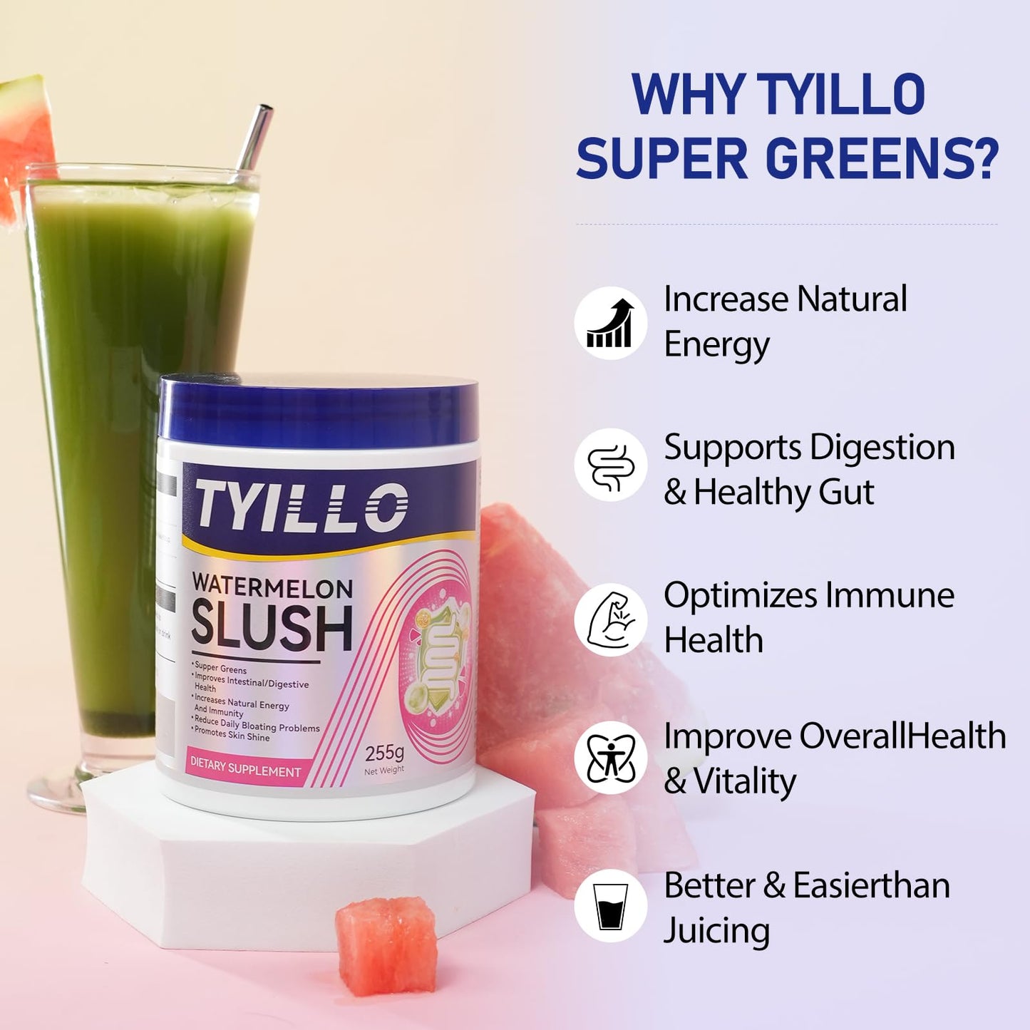 Tyillo Super Greens Powder, Organic Greens Powder with Wheatgrass, Chlorella & Spirulina for Digestion, Gut Health, Immunity, Energy, Daily Support for Women & Men, 27