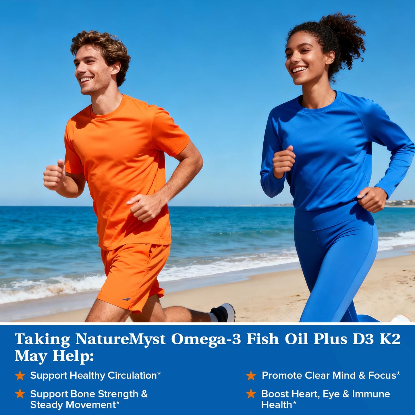 NatureMyst Omega-3 Fish Oil 2000 mg, Vitamin D3 K2 (MK-7), 600 mg EPA, 400 mg DHA Softgels, 60 Count