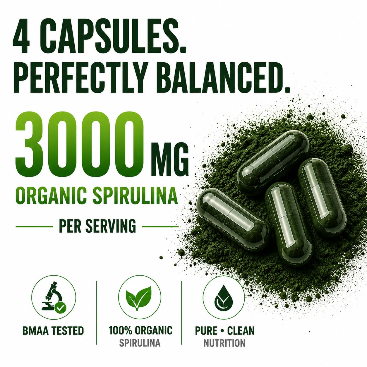 HCL Herbal Code Labs Spirulina Powder 180 Capsules