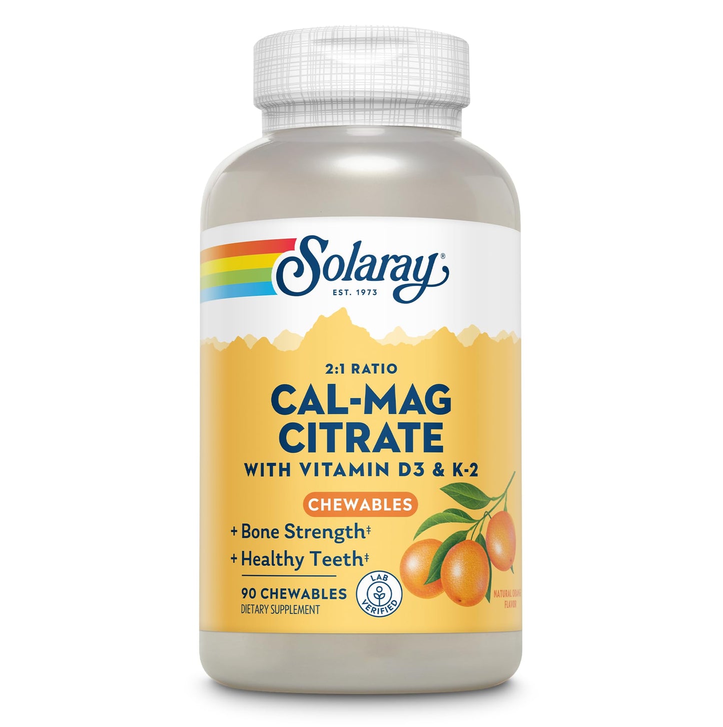 Solaray Cal-Mag Citrate Plus D-3 & K-2 Orange Chewables, 90 Count