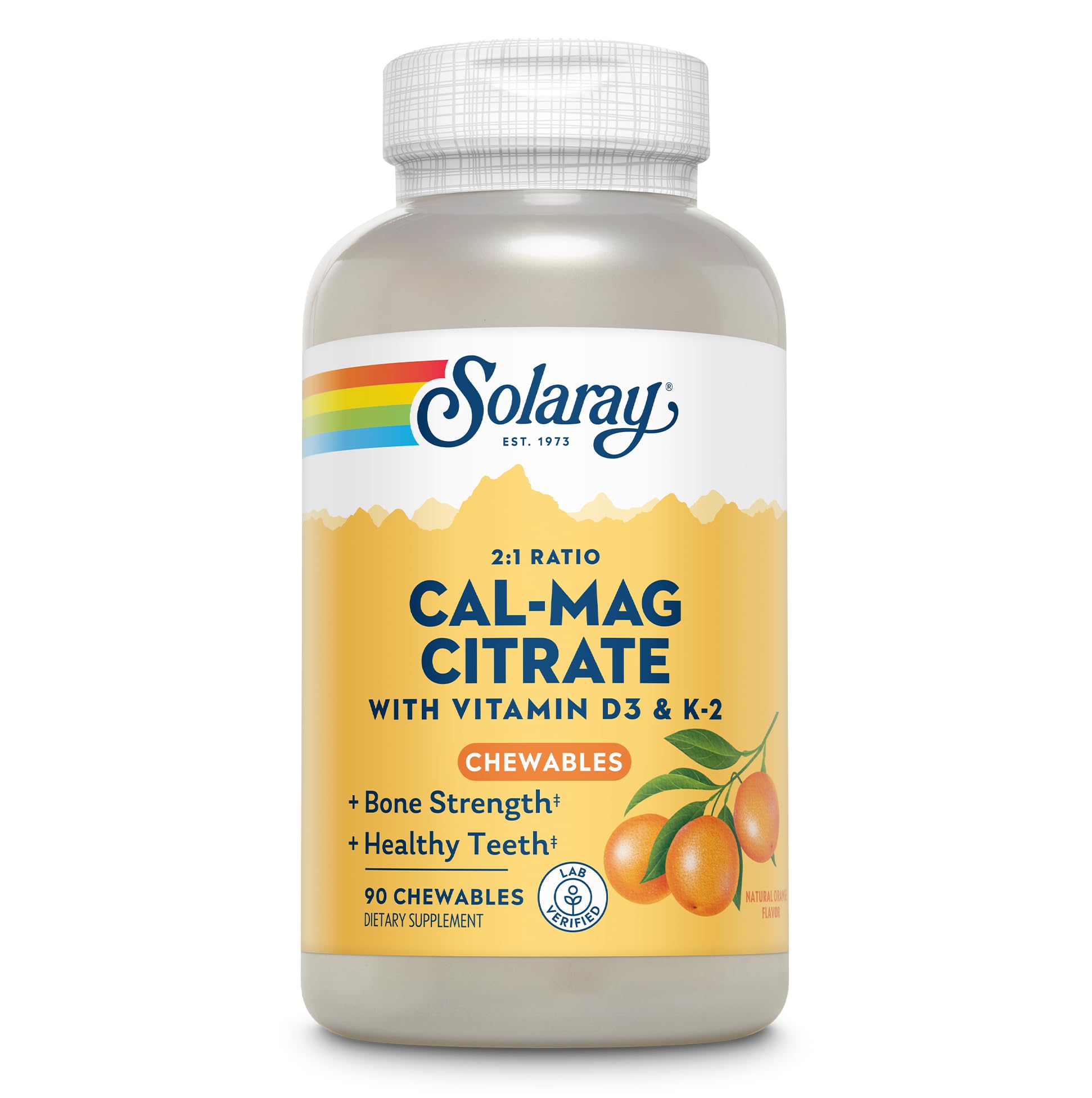 Solaray Cal-Mag Citrate Plus D-3 & K-2 Orange Chewables, 90 Count