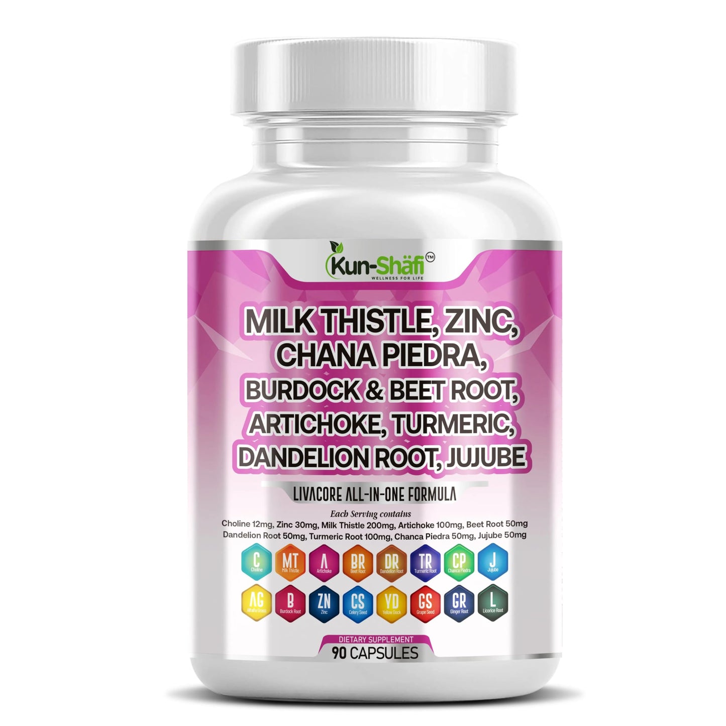 Kun Shafi Milk Thistle Complex with NAC, Berberine, Artichoke, Chanca Piedra, Turmeric, Ginger, Beet Root – Liver Cleanse Detox & Repair Supplement & Burdock Root Capsule, 90 Capsules