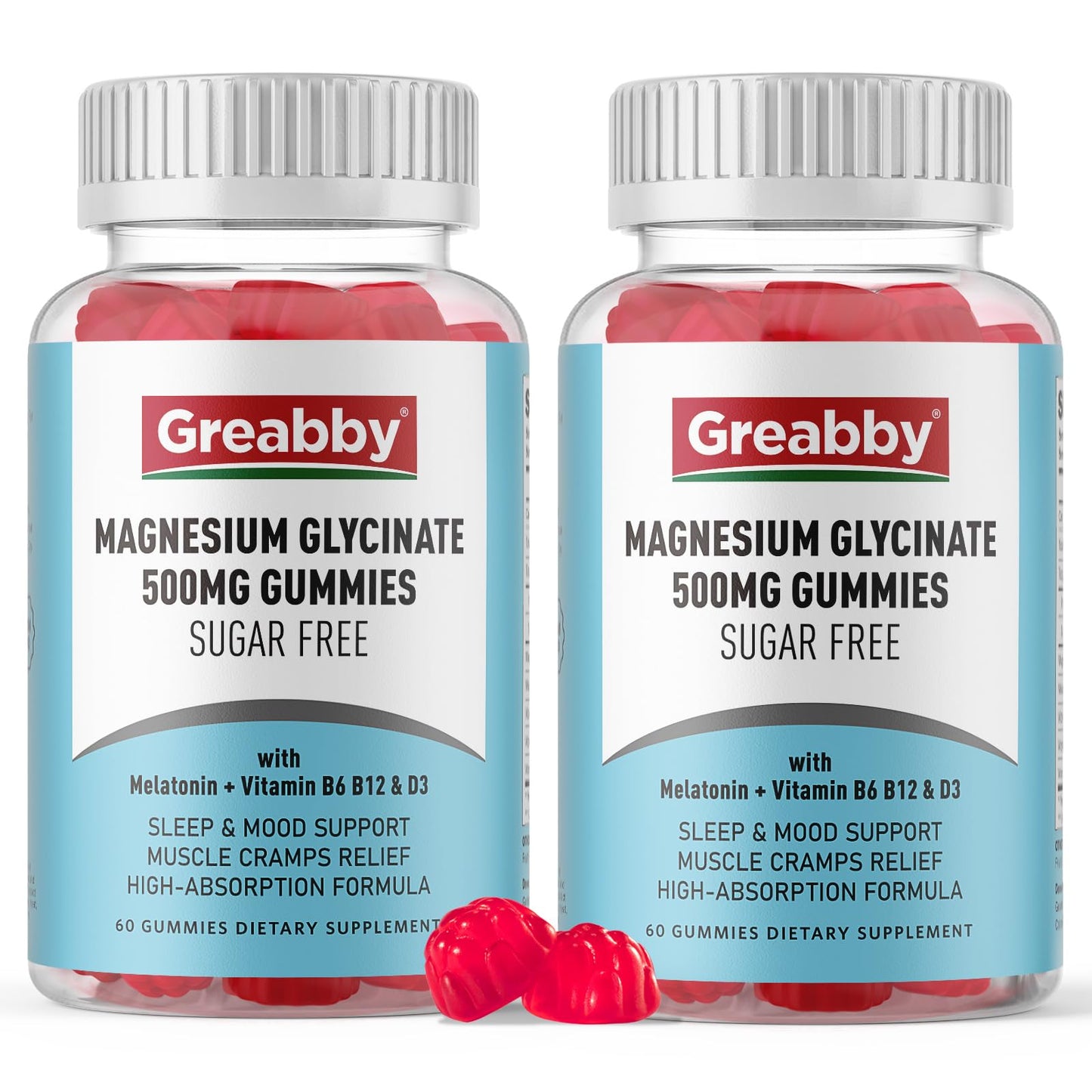 GREABBY Magnesium Glycinate Gummies 500mg for Adults Sleep, 120 Count