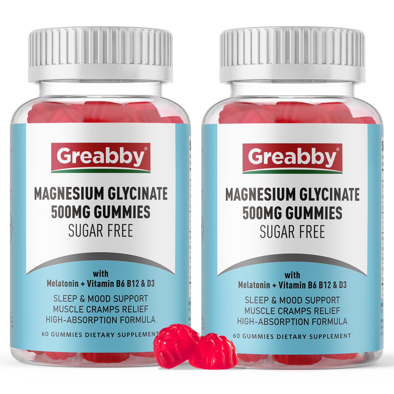 GREABBY Magnesium Glycinate Gummies 500mg for Adults Sleep, 120 Count