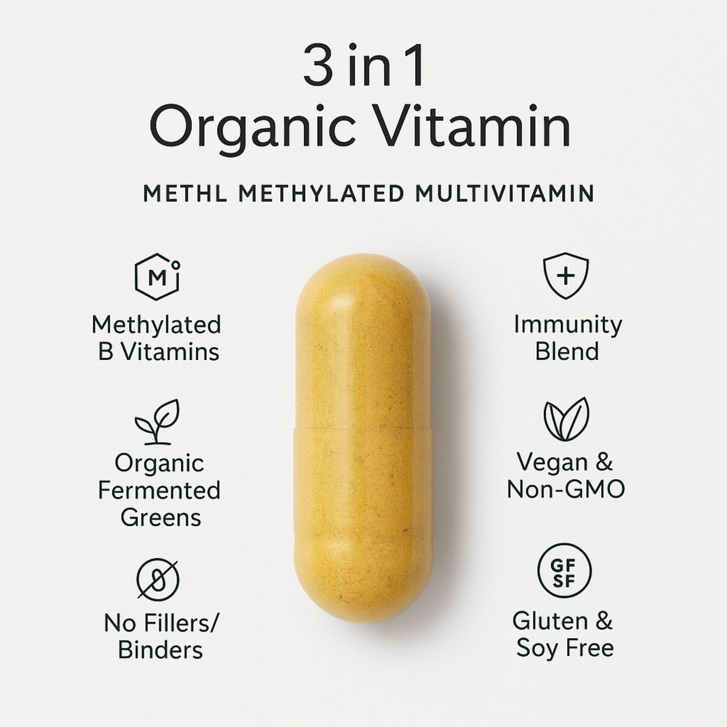 METHL Methylated Multivitamin Fermented Organic Greens & Turmeric, Activated B Vitamins (5-MTHF & Methyl B12), 60 Capsules