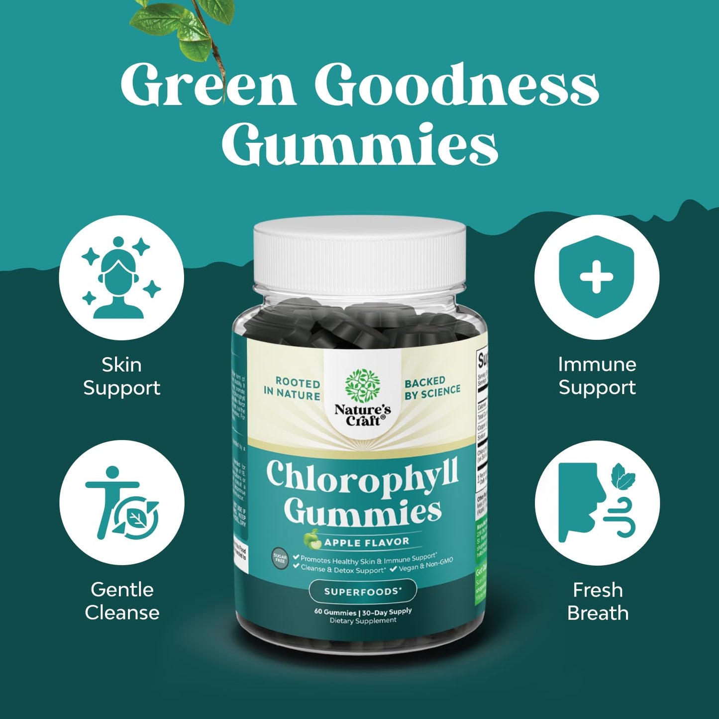 Natures Craft Chlorophyll Gummies for Cleanse & Detox Support 60 Count