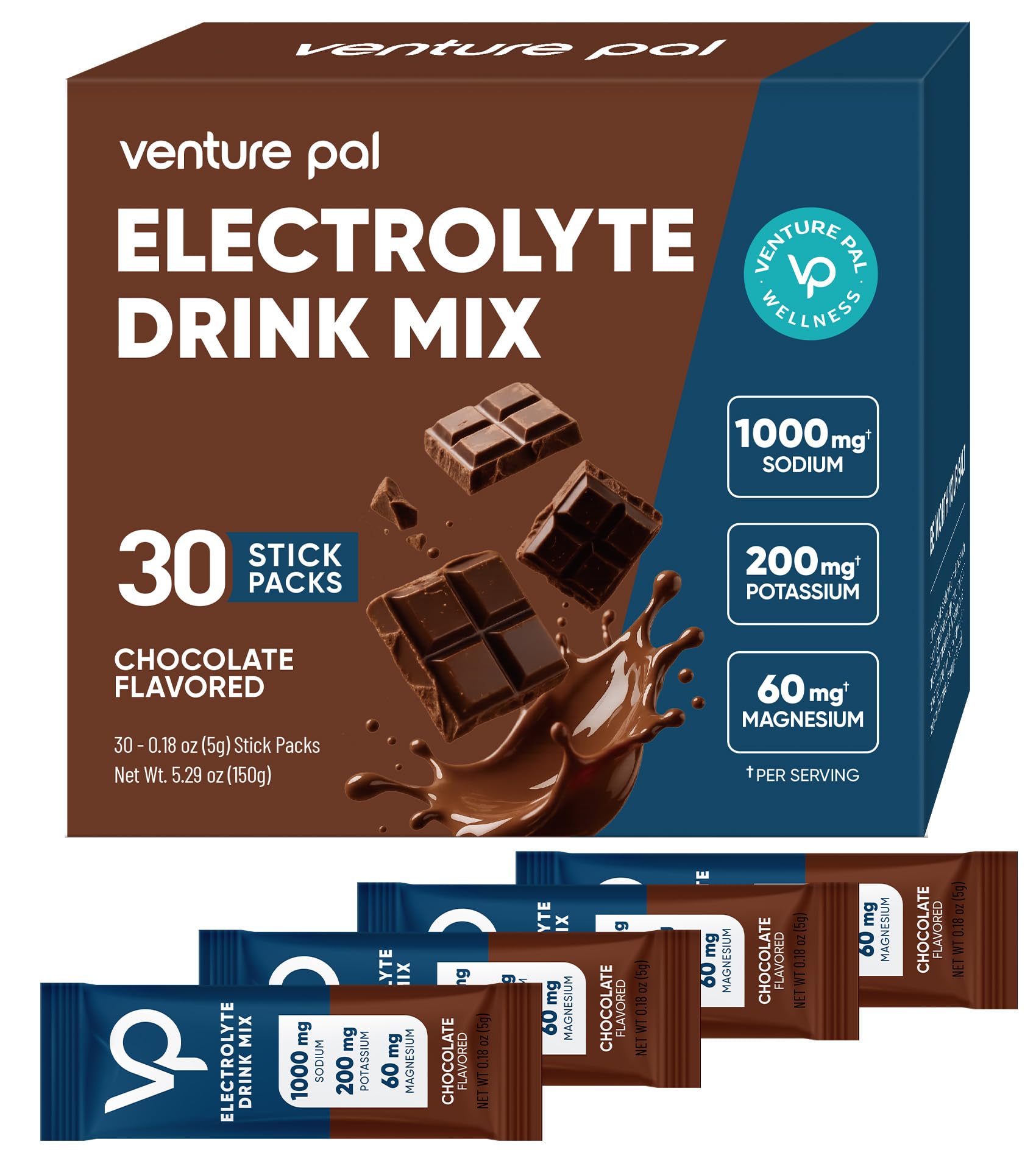 Venture Pal High Sodium Sugar-Free Electrolytes Powder, 180 Count