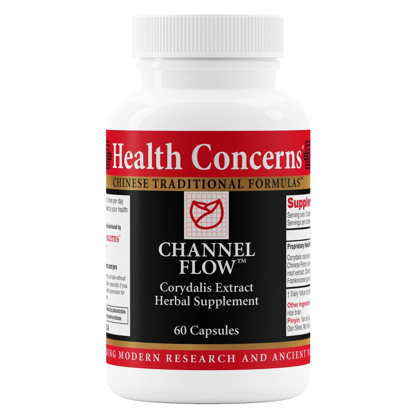 Health Concerns Channel Flow Corydalis Root Extract Muscle Relaxation & Pain Support Chinese Herbal Formula, 60 Capsules