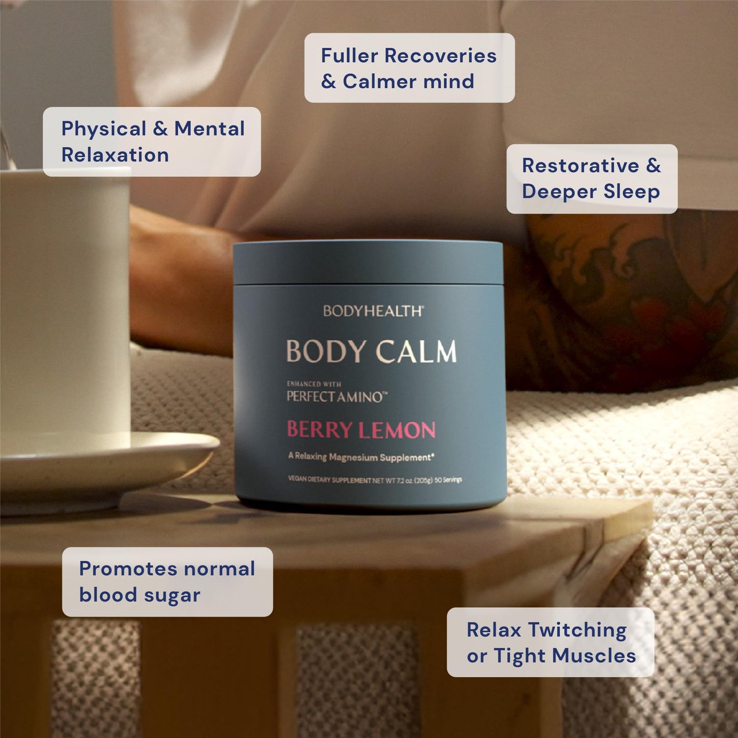 BodyHealth Body Calm Enhanced with PerfectAmino High Absorption Magnesium Supplement Powder, Berry Lemon, 5.78 oz