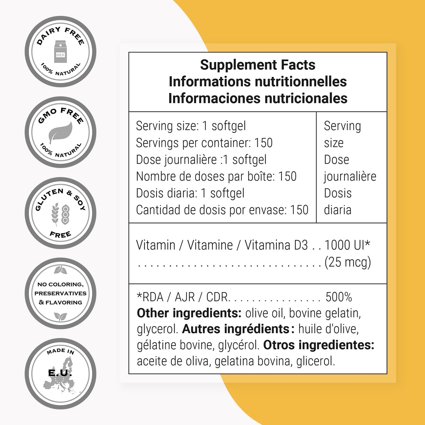 Supersmart Vitamin D3 1000 IU Softgels, 150 Count