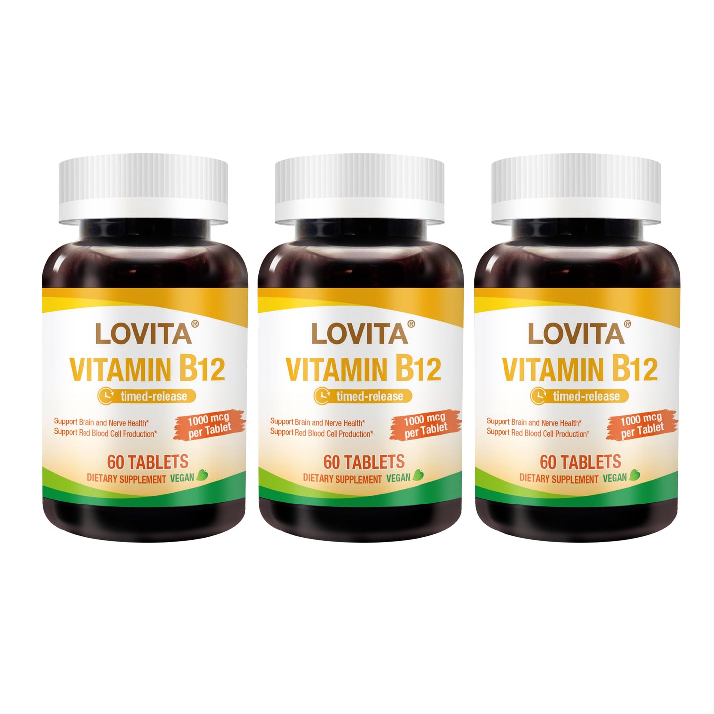 LOVITA Sustained-Release Vitamin B12 1000 mcg (as Cyanocobalamin), Timed Release, 180 Tablets