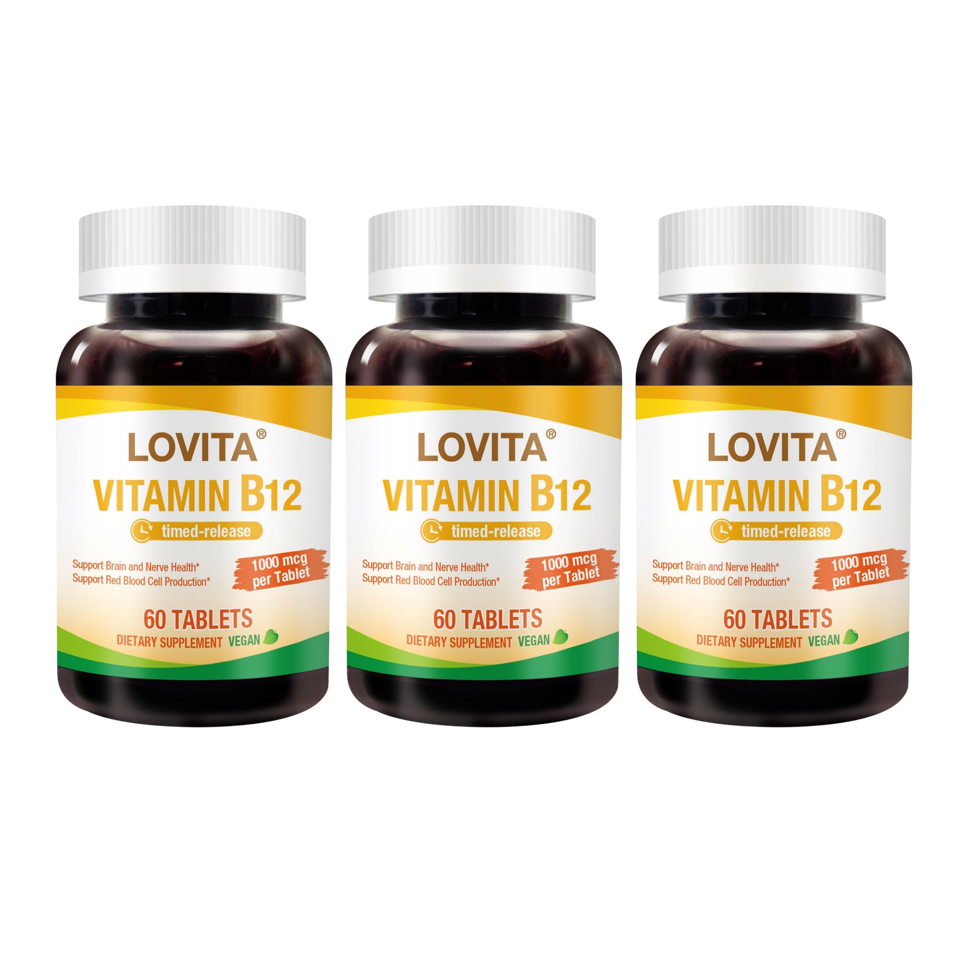 LOVITA Sustained-Release Vitamin B12 1000 mcg (as Cyanocobalamin), Timed Release, 180 Tablets