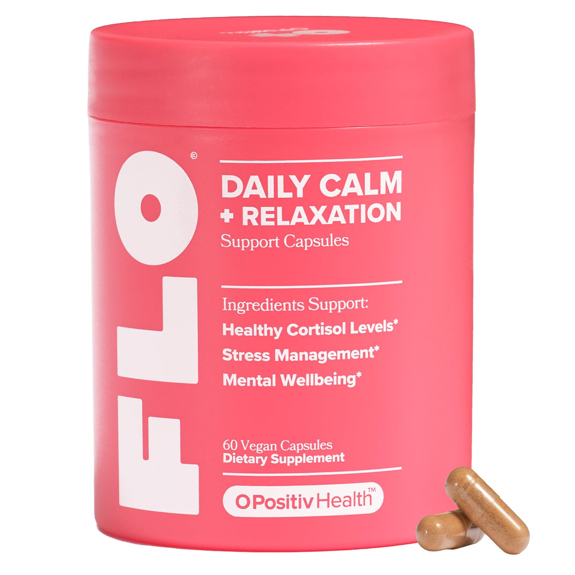 O Positiv FLO Daily Calm & Relaxation – Daily Support for Healthy Cortisol Levels & Stress Management – With Clinically-Studied Doses of Sensoril® Ashwagandha, L-Theanine & St. John’s Wort, 60 Capsules