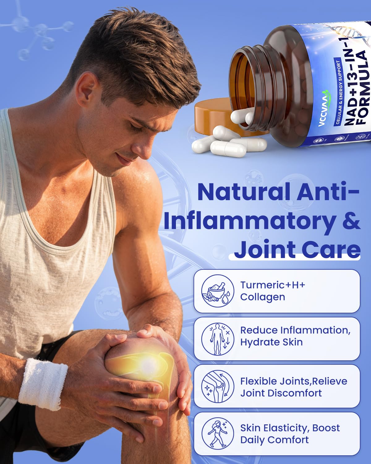 Vccvaa NAD Supplement with Resveratrol, Nicotinamide, Riboside, Quercetin & CoQ10 – Anti-Aging Support for Energy, Focus, Immune & Cellular Health Capsules, 120