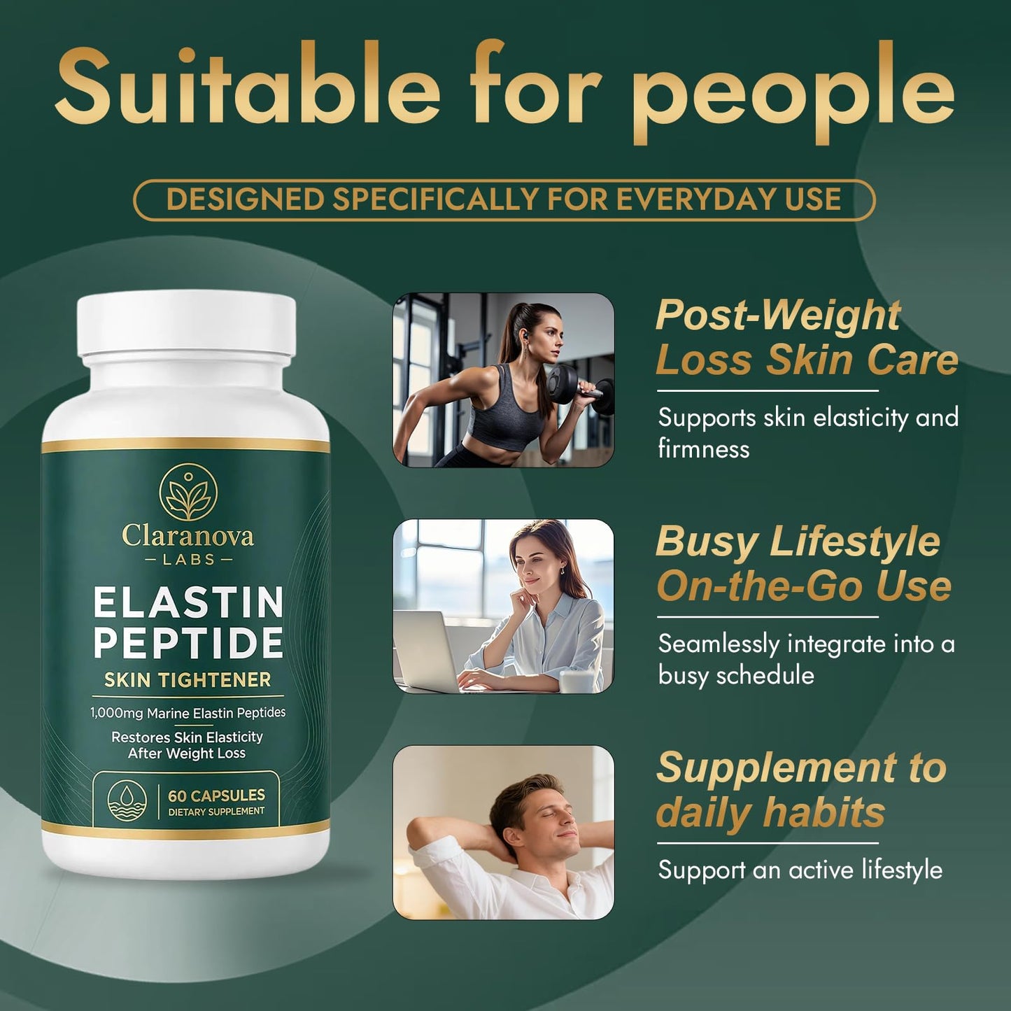 Claranova Marine Elastin Peptides Supplement Capsules 60 Count