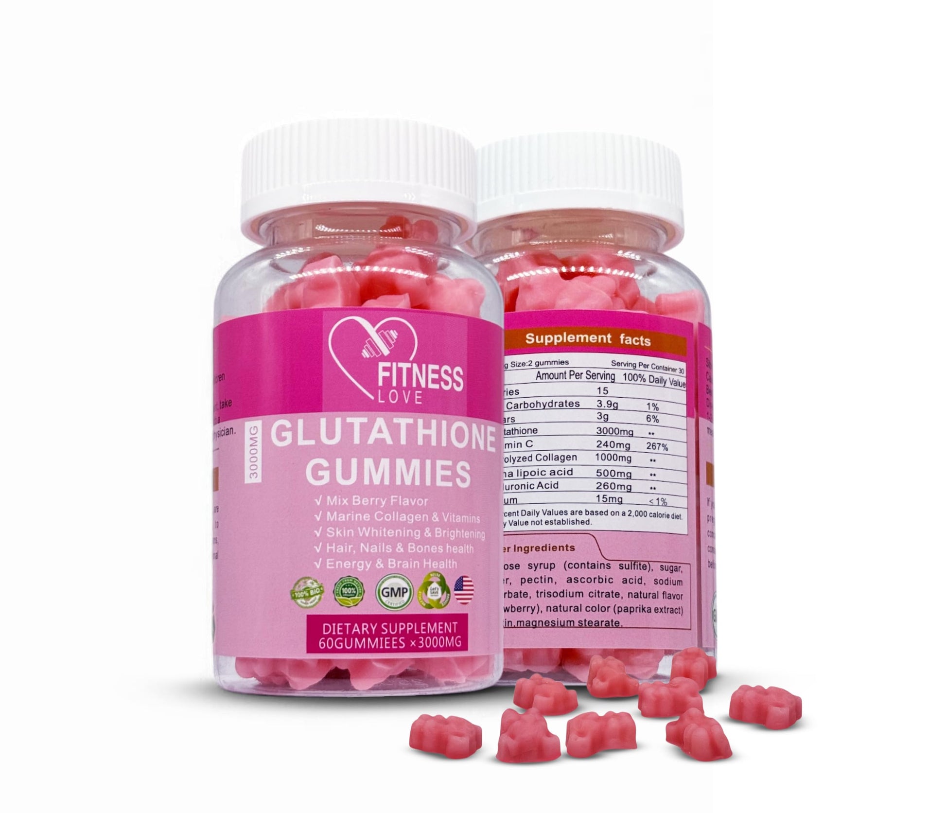 FITNESS LOVE Glutathione Gummies 60 Count