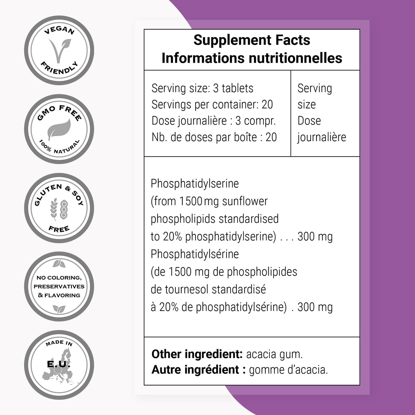 Supersmart PS100 Phosphatidylserine 300mg Tablets, Brain Health & Memory Support, 60 Count