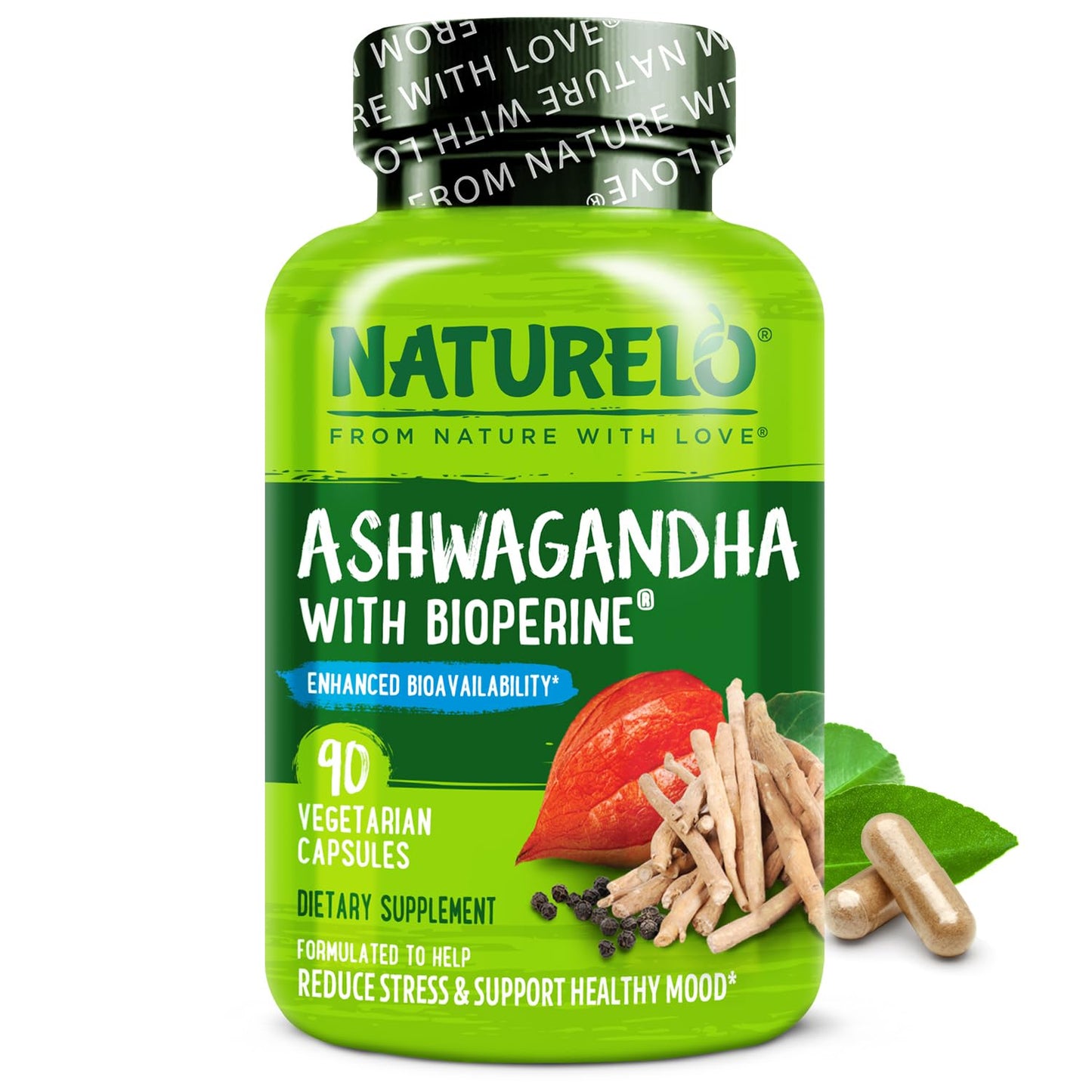 NATURELO Ashwagandha Organic Root Powder 90 Capsules