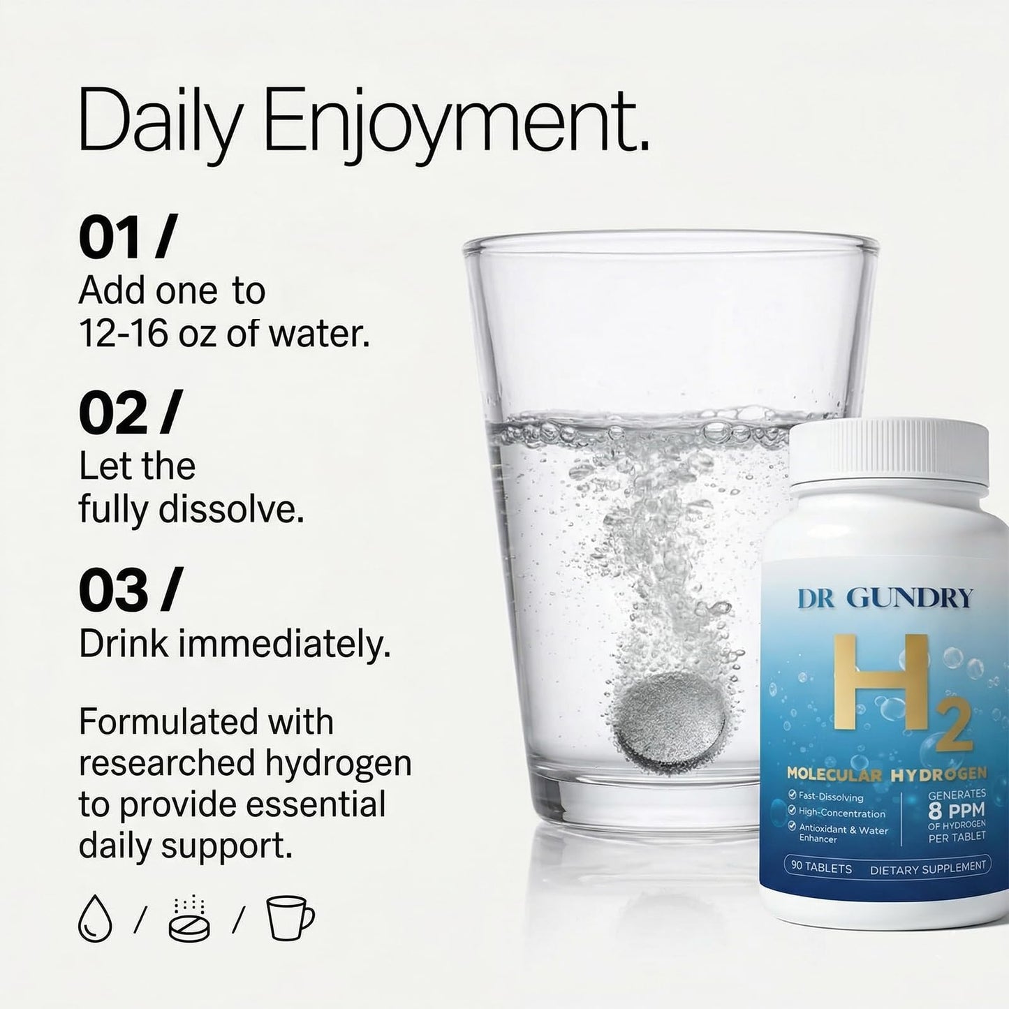 DR GUNDRY Hydrogen Water Tablets with Elemental Magnesium - GMO-Free, Gluten-Free & Soy-Free, 1 Tablet