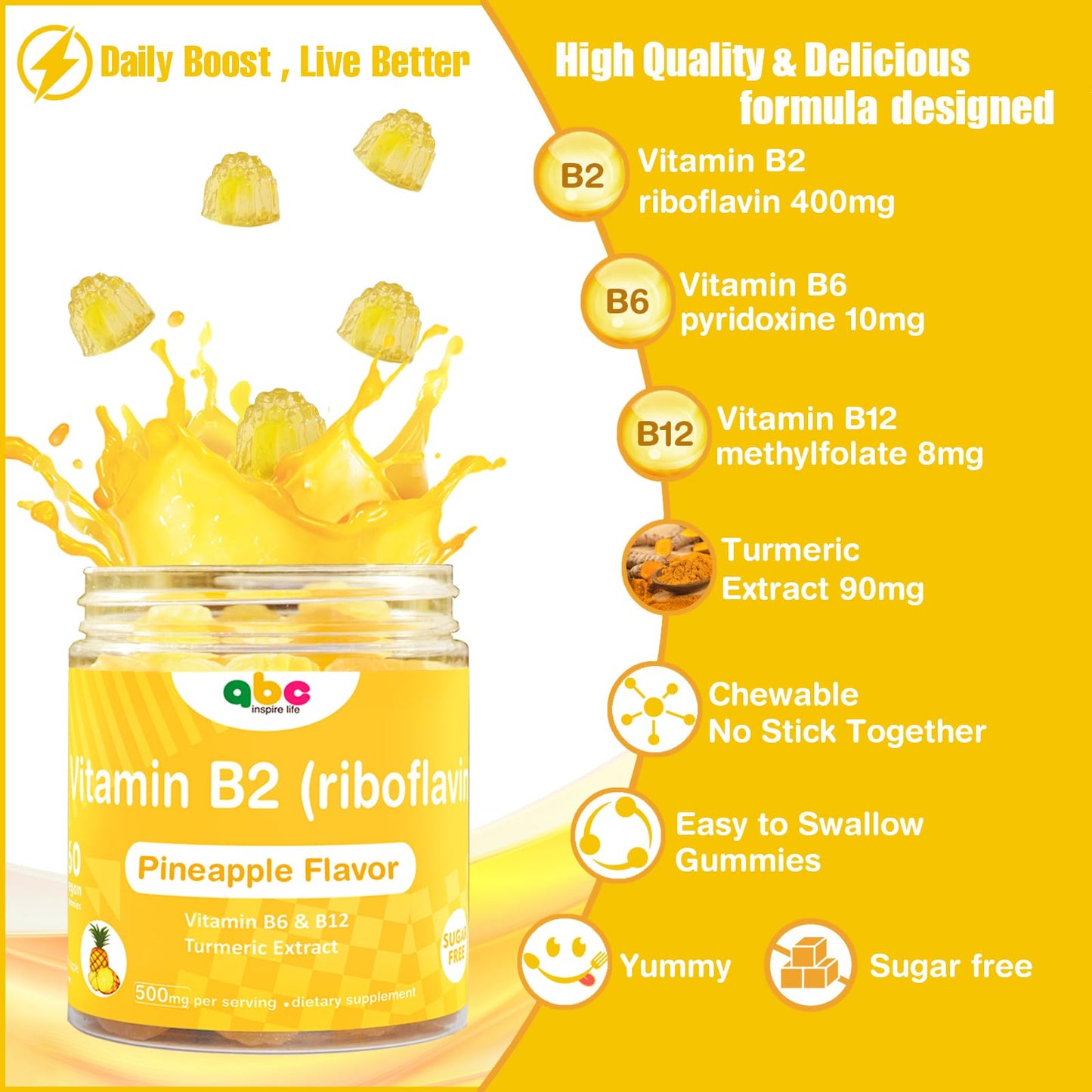 INSPIRELIFE ABC Vitamin B2 Gummies Riboflavin 400mg, 60 Count