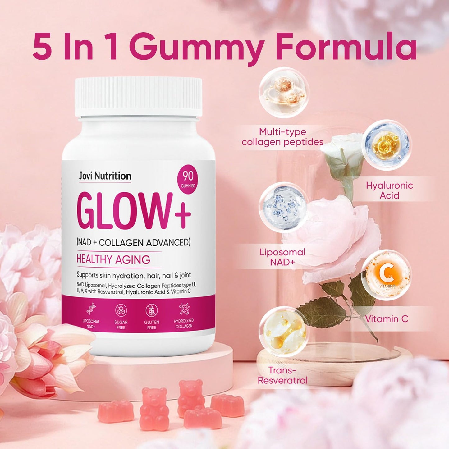 JOVI NUTRITION Jovi Glow+ NAD+ & Collagen Gummies, 90 Count