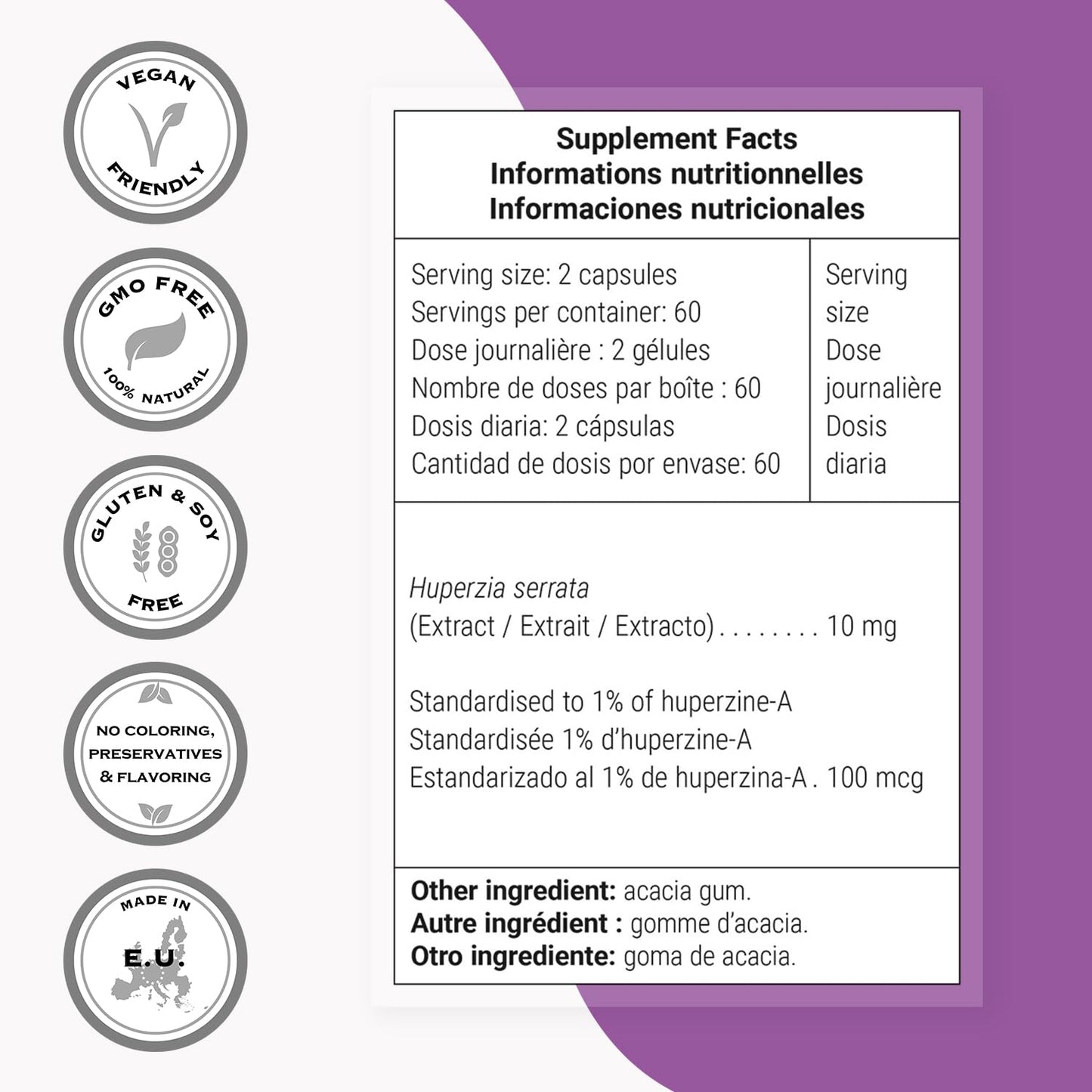Supersmart Huperzine-A Alkaloid Extract Supplement, 100 mcg per Day, Non-GMO & Gluten Free, 120 Vegetarian Capsules